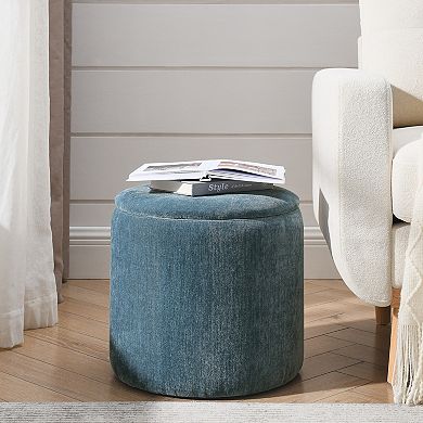 GOODSILO Round Chenille Storage Ottoman Set with Drum Stool and Lift-Top Lid
