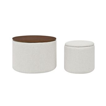 GOODSILO Round Chenille Storage Ottoman Set with Drum Stool and Lift-Top Lid