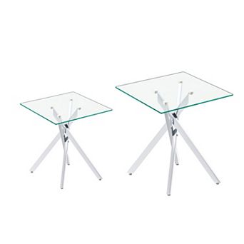 CEWOR 2 pc Square Tempered Glass End Table ,Modern Side Table for Living Room