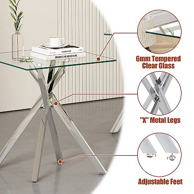 CEWOR 2 PCS Square Tempered Glass End Table ,Modern Side Table for Living Room