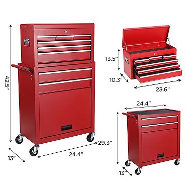 ELEMENT ACE 8-Drawer Rolling Tool Storage Cabinet with Detachable Top Box and Lockable Wheels