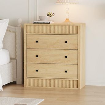 3 Drawer Dresser for Bedroom, Fluted Chest of Drawers,Wooden Nightstand Storage Cabinet for Hallway