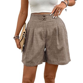 Womens Shorts Elastic High Waisted Knee Length Loose Wide Leg Dressy Cargo Shorts with Pockets