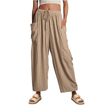 Womens Wide Leg Pants Casual Loose Drawstring Flowy Beach Palazzo Harem Pants with Pockets