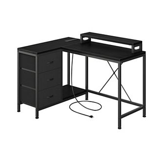 IDEALHOUSE L-Shaped Computer Desk with LED & Outlets