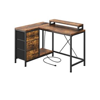 IDEALHOUSE L-Shaped Computer Desk with LED & Outlets