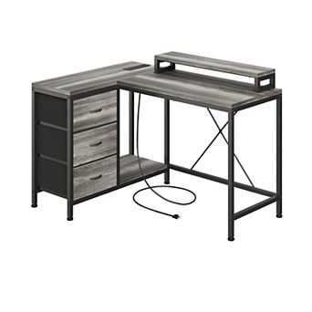 IDEALHOUSE L-Shaped Computer Desk with LED & Outlets