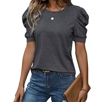 Women's Puff Short Sleeve T Shirt Round Neck Casual Fitted Daily Top For Summer