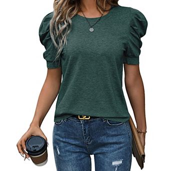 Women's Puff Short Sleeve T Shirt Round Neck Casual Fitted Daily Top For Summer