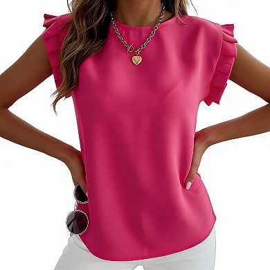 Women's Short Sleeve Round Neck Ruffle Blouse Summer Casual Simple Daily Top