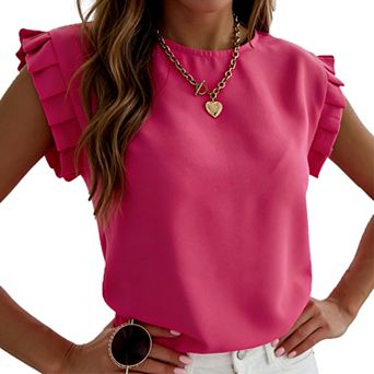 Women's Short Sleeve Round Neck Ruffle Blouse Summer Casual Simple Daily Top