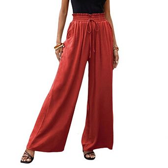 Women's Wide Leg Palazzo Pants High Waisted Flowy Pockets Casual Lounge Boho Beach Summer Trousers