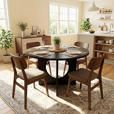 Modern Scandinavian Round Dining Table with Pedestal Base for Kitchen and Dining Room
