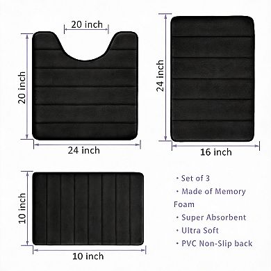 Memory Foam Bath Rug Set 3pc Non-slip Absorbent Shaggy
