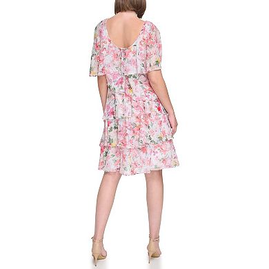 Womens Stylish Foil Print Tiered Cocktail Dress