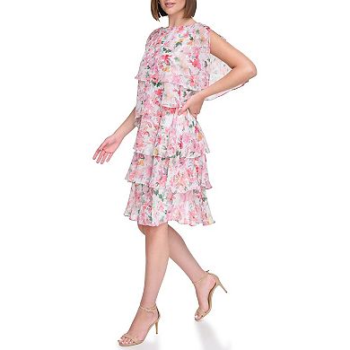 Womens Stylish Foil Print Tiered Cocktail Dress
