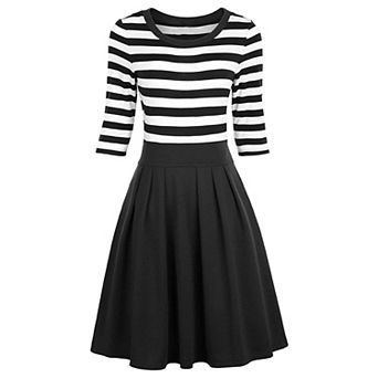 Elegant 3/4 Sleeve Striped Midi Dress for Women