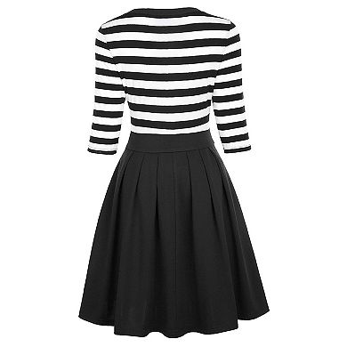 Elegant 3/4 Sleeve Striped Midi Dress for Women