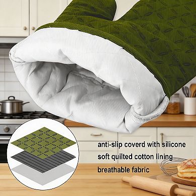 6pc Oven Mitts & Pot Holders Set 500°F Silicone Grip Cotton