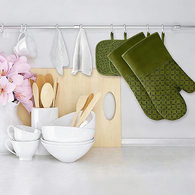 6pc Oven Mitts & Pot Holders Set 500°F Silicone Grip Cotton