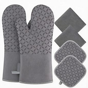 6 pc Oven Mitts & Pot Holders Set 500°F Silicone Grip Cotton