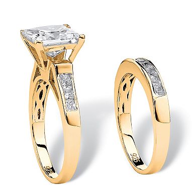 PalmBeach Jewelry 3.81 TCW Princess-Cut Cubic Zirconia Bridal Set Gold-Plated Sterling Silver