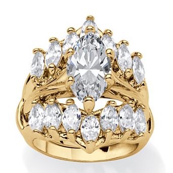 PalmBeach Jewelry 5.98 TCW Marquise-Cut Cubic Zirconia Jacket Bridal Set in Goldtone