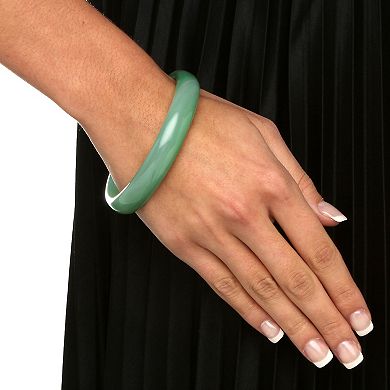 PalmBeach Jewelry Genuine Green Agate Bangle Bracelet 8.5"