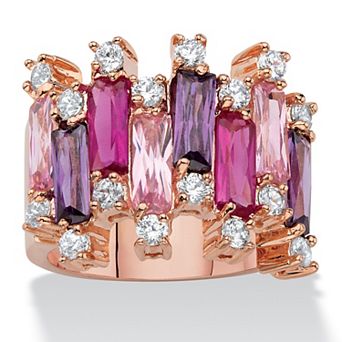 PalmBeach Jewelry 16.88 ct w. Rose Gold-Plated Pink and Purple Cubic Zirconia Cluster Ring