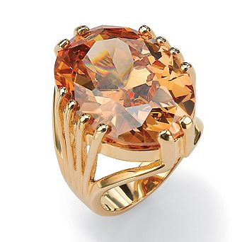 PalmBeach Jewelry 24.02 Carat Oval Cut Champagne-Color Cubic Zirconia Yellow Gold-Plated Ring