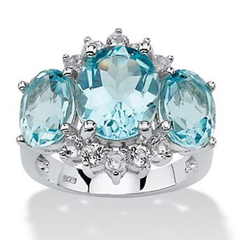 PalmBeach Jewelry 10.25 TCW Genuine Oval-Cut Blue Topaz Ring in Platinum-plated Sterling Silver