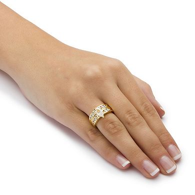 PalmBeach Jewelry 1.78 TCW Marquise-Cut Cubic Zirconia Bridal Set Gold-Plated