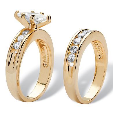 PalmBeach Jewelry 1.78 TCW Marquise-Cut Cubic Zirconia Bridal Set Gold-Plated