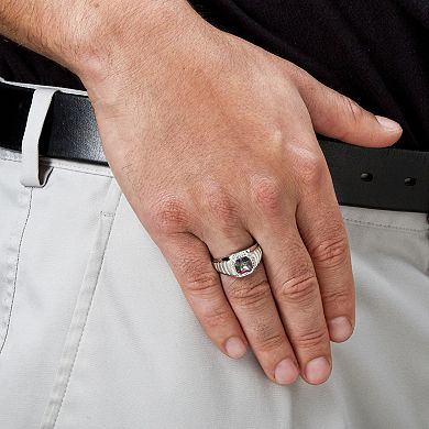 PalmBeach Jewelry Men's 2.72 TCW Fire Topaz and White Sapphire Platinum-plated Silver Ring