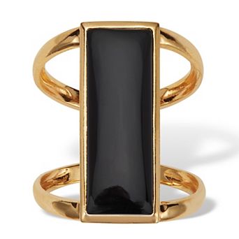 PalmBeach Jewelry Emerald Cut Genuine Black Onyx 18k Gold-Plated Sterling Silver Cabochon Ring