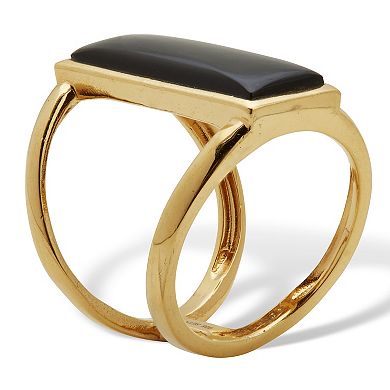 PalmBeach Jewelry Emerald Cut Genuine Black Onyx 18k Gold-Plated Sterling Silver Cabochon Ring