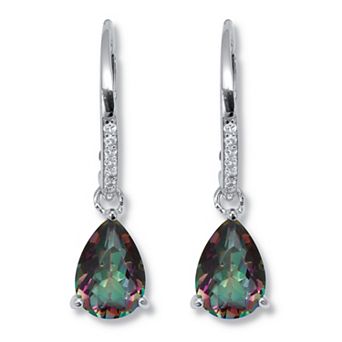 PalmBeach Jewelry 7.13 TCW Pear Cut Genuine Mystic Fire Topaz and CZ Sterling Silver Earrings
