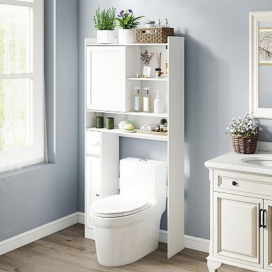 Gymax Over the Toilet Cabinet Space-saving Bathroom Storage Organizer w/ Sliding Door