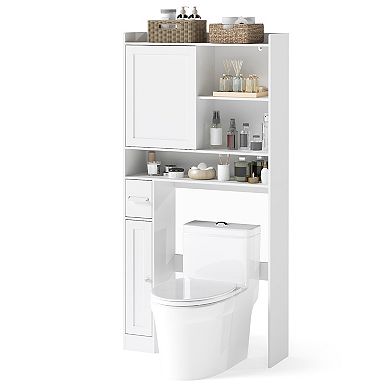 Gymax Over the Toilet Cabinet Space-saving Bathroom Storage Organizer w/ Sliding Door