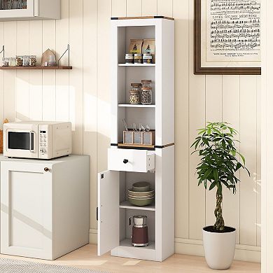 Gymax 68'' Tall Bathroom Cabinet w/ Barn Door Drawer & Adjustable Shelf for Laundry