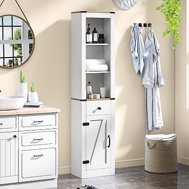 Gymax 68'' Tall Bathroom Cabinet w/ Barn Door Drawer & Adjustable Shelf for Laundry
