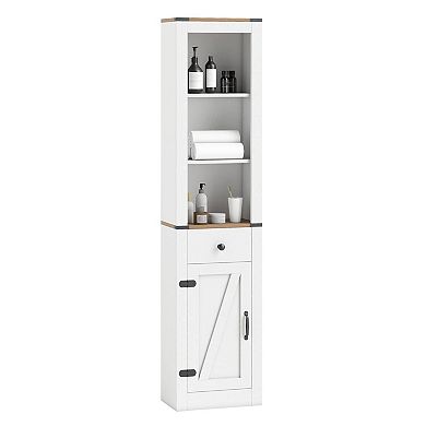 Gymax 68'' Tall Bathroom Cabinet w/ Barn Door Drawer & Adjustable Shelf for Laundry