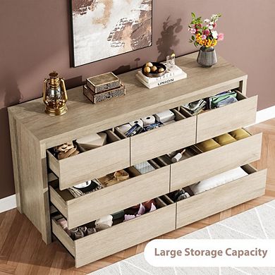 Modern Seven Drawer Dresser with Wide Wooden Storage