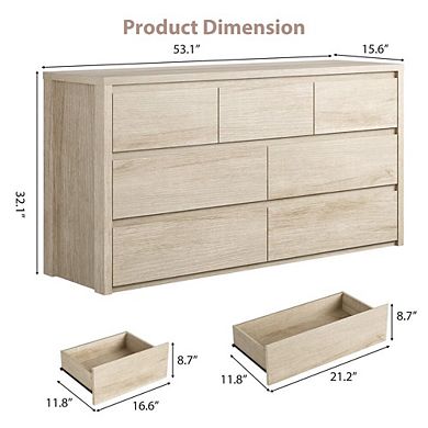 Modern Seven Drawer Dresser with Wide Wooden Storage