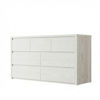Modern Seven Drawer Dresser with Wide Wooden Storage