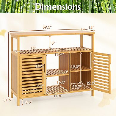 Gymax Bamboo Bathroom Cabinet 2-Door Storage Organizer w/ Shelves for Living Room