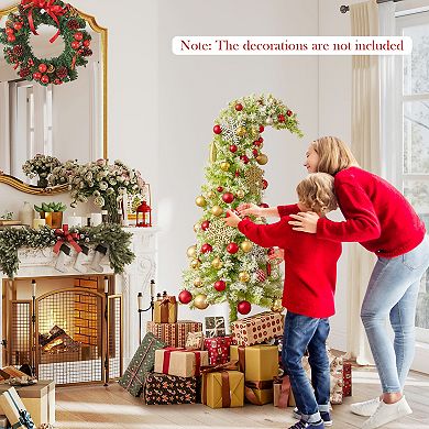 Gymax 6/7 FT Whimsical Christmas Tree Pre-Lit Artificial Holiday Tree w/ Bendable Top