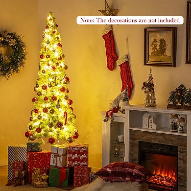Gymax 6/7 FT Whimsical Christmas Tree Pre-Lit Artificial Holiday Tree w/ Bendable Top