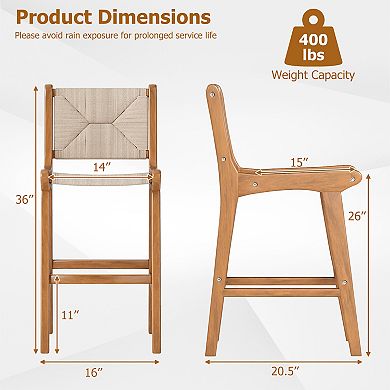 Gymax Outdoor Counter Height Bar Stool w/Teak Wood Frame Back & Footrest for Balcony