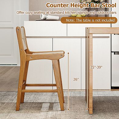 Gymax Outdoor Counter Height Bar Stool w/Teak Wood Frame Back & Footrest for Balcony